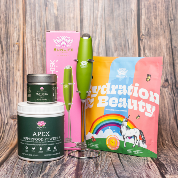 Electric Whisk + Hydration & Beauty + Apex Superfood Powder + Small Matcha Tin
