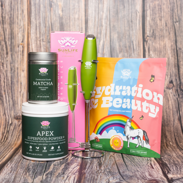 Electric Whisk + Hydration & Beauty + Apex Superfood Powder + Large Matcha Tin